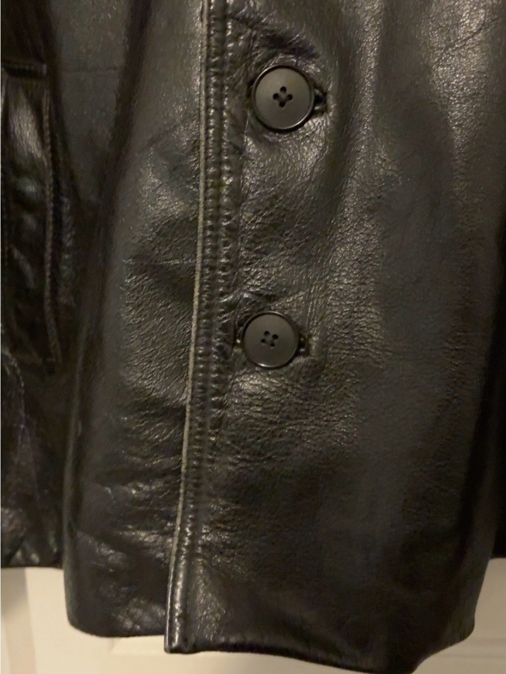 Vintage Black Genuine Leather Jacket Men’s XL Oversized Button Front - Picture 5 of 5